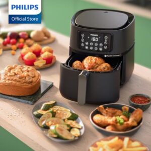 Versuni Philips 5000 Series Air Fryer XXL, black, showing the 7.2L capacity and Wi-Fi features
