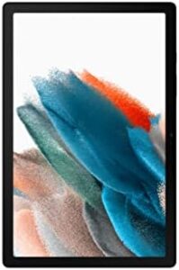 Samsung Galaxy Tab A8 Android Tablet in silver with 10.5" LCD screen and expandable memory