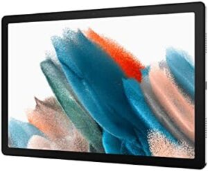 Samsung Galaxy Tab A8 Android Tablet in silver with 10.5" LCD screen and expandable memory