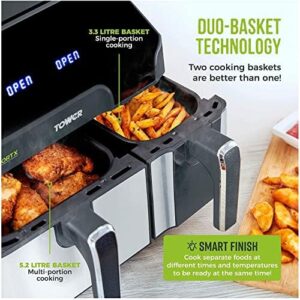 Tower T17099 Vortx Dual Basket Air Fryer in black with 5.2L and 3.3L capacity  