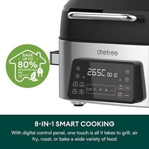 CHEFREE Health Grill and Air Fryer in black/grey with features like smokeless and oil-less cooking