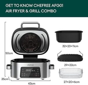 CHEFREE Health Grill and Air Fryer in black/grey with features like smokeless and oil-less cooking