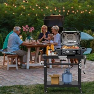 Universal Grill Stand for Ninja Woodfire Outdoor Grill with foldable design, 4 wheels, and grill cover