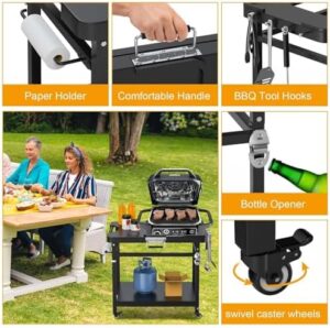 Universal Grill Stand for Ninja Woodfire Outdoor Grill with foldable design, 4 wheels, and grill cover