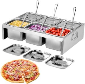 Saladulce Pizza Topping Station with 6x2L Stainless Steel Containers, Lids, and Ladles