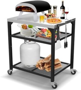 Rolling Kitchen Island for Ooni Pizza Oven Accessories, Movable Outdoor Grill Table Cart
