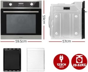 Devanti Electric Built-in Wall Oven 80L with convection grill feature in stainless steel
