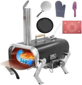 Robot Dog Series Outdoor Pizza Oven in use with a wood fire and pizza stone