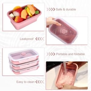 Hushee 24 Pcs Silicone Collapsible Food Storage Containers with airtight lids, microwave and dishwasher safe in Bean Paste Pink