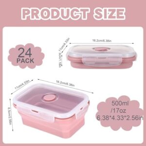 Hushee 24 Pcs Silicone Collapsible Food Storage Containers with airtight lids, microwave and dishwasher safe in Bean Paste Pink