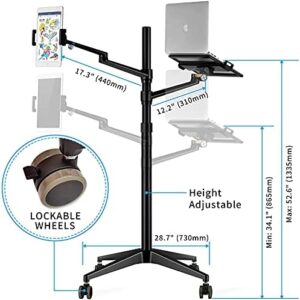 ThingyClub Mobile Rolling Tablet and Laptop Mount 2-in-1 with dual arms and adjustable height  