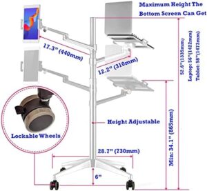 MagicHold Dual Arm Height Adjustable Stand Mount with Rolling Wheels for Laptop, iPad, Tablet, and E-reader