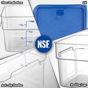 CURTA 4 Pack Food Storage Containers with Blue Lids, NSF Listed, Commercial Grade, 12.0 Qt, Clear Polycarbonate