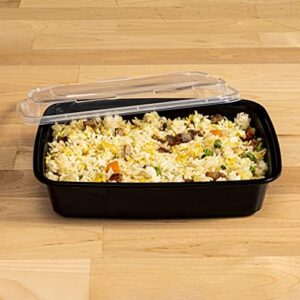 TIYA Takeout Containers 48 oz Bulk 150 Pack with Lids, Rectangular Plastic Food Storage  