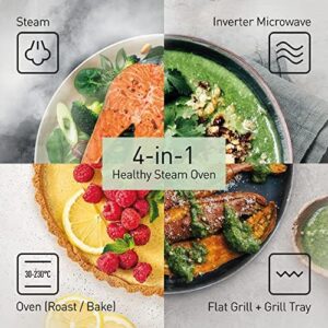 27L 4-in-1 Flat-Bed Microwave Oven with Steam, Grill, and Bake Functions  