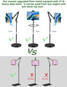 Tablet Floor Stand for iPad, iPhone, and Tablets – Adjustable, Stable Base for Overhead and Bed Use
