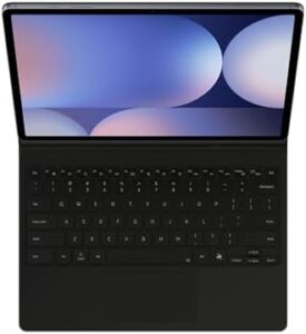 Samsung Galaxy Tab S10+ Book Cover Keyboard in black, showcasing its detachable platform and adjustable angles.