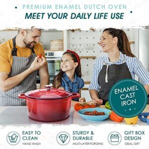 Enamelled Casserole Pot 28cm Red Cast Iron Dutch Oven with Stainless Steel Knob Lid