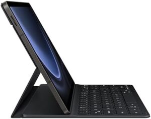 Samsung Galaxy Tab S9 FE Book Cover Keyboard in black, featuring magnetic back and wireless keyboard