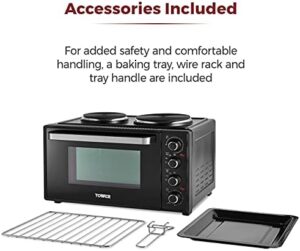 Tower T14044 Mini Oven with Dual Hot Plates and Adjustable Temperature Control