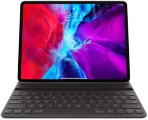 Apple Smart Keyboard Folio for 12.9-inch iPad Pro in use on a desk with a clear view of its design and functionality.  