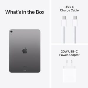 iPad Air 11-inch (M2) with Liquid Retina Display in Space Grey, showing front and back cameras, Wi-Fi 6E, and Touch ID features
