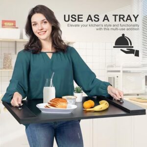 Stove Top Cover for Electric and Gas Stoves - Wooden Noodle Board with Handles, Black
