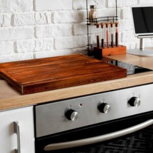 DoubleFill Wooden Stove Top Cover, raised stove cover, cutting board with legs and juice grooves for gas and electric stoves 