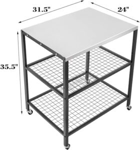 Stainless Steel Grill Cart with Water-Proof Cover and Movable Shelves for Outdoor Use