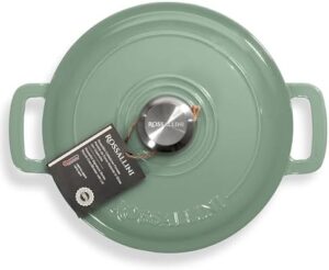 Rossallini Signature Enameled Cast Iron Dutch Oven in Sage, Non-Stick and Versatile for Roasting, Baking, Sautéing