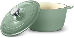Rossallini Signature Enameled Cast Iron Dutch Oven in Sage, Non-Stick and Versatile for Roasting, Baking, Sautéing