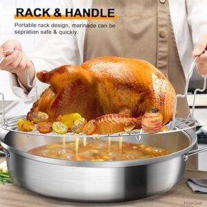 HuaQue Roasting Pan with Rack and Lid, Stainless Steel Large Oval Roaster for Turkey and Chicken