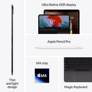 iPad Pro 13-inch (M4): Ultra Retina XDR Display, 256GB, Landscape 12MP Front Camera/12MP Back Camera, Wi-Fi 6E + 5G Cellular with eSIM, All-Day Battery Life, Standard Glass — Space Black