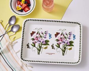 Portmeirion Botanic Garden 15" x 11" Lasagna Dish with Sweet Pea Motif, Fine Porcelain, and Chip Resistant Glaze