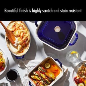 Staub Ceramics 4-pc Baking Pans Set in Dark Blue, including casserole dish with lid and brownie pan