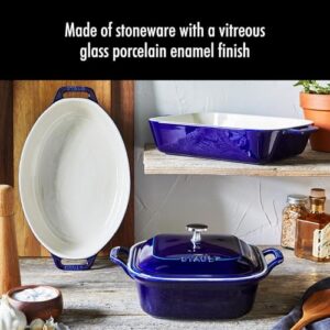 Staub Ceramics 4-pc Baking Pans Set in Dark Blue, including casserole dish with lid and brownie pan
