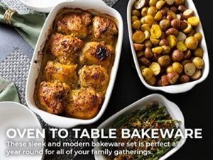 Premium white ceramic casserole dish set, perfect for baking lasagna and casseroles.