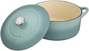 Denby Pavilion Blue Cast Iron Casserole Dish in a kitchen setting