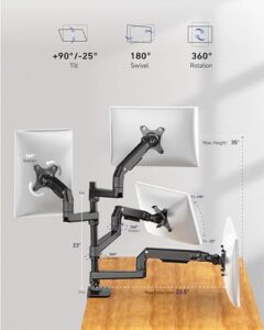 Ergounion Quad Monitor Mount, Holds 17-40" Screens up to 40 Inches and 25 lbs, Fully Adjustable 4 Monitor Mount with C-Clamp and Grommet Base, Aluminum, Black