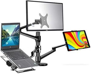 4 arm Height Adjustable Desk Bed Holder Mount Stand for 10 to 17 inch Laptop and Double Monitor(11-27 inc),Compatible with MacBook,Ipad Pro Ipad Air,IPad Mini, Tablets 9 to 13 inch (Chrome Silver)