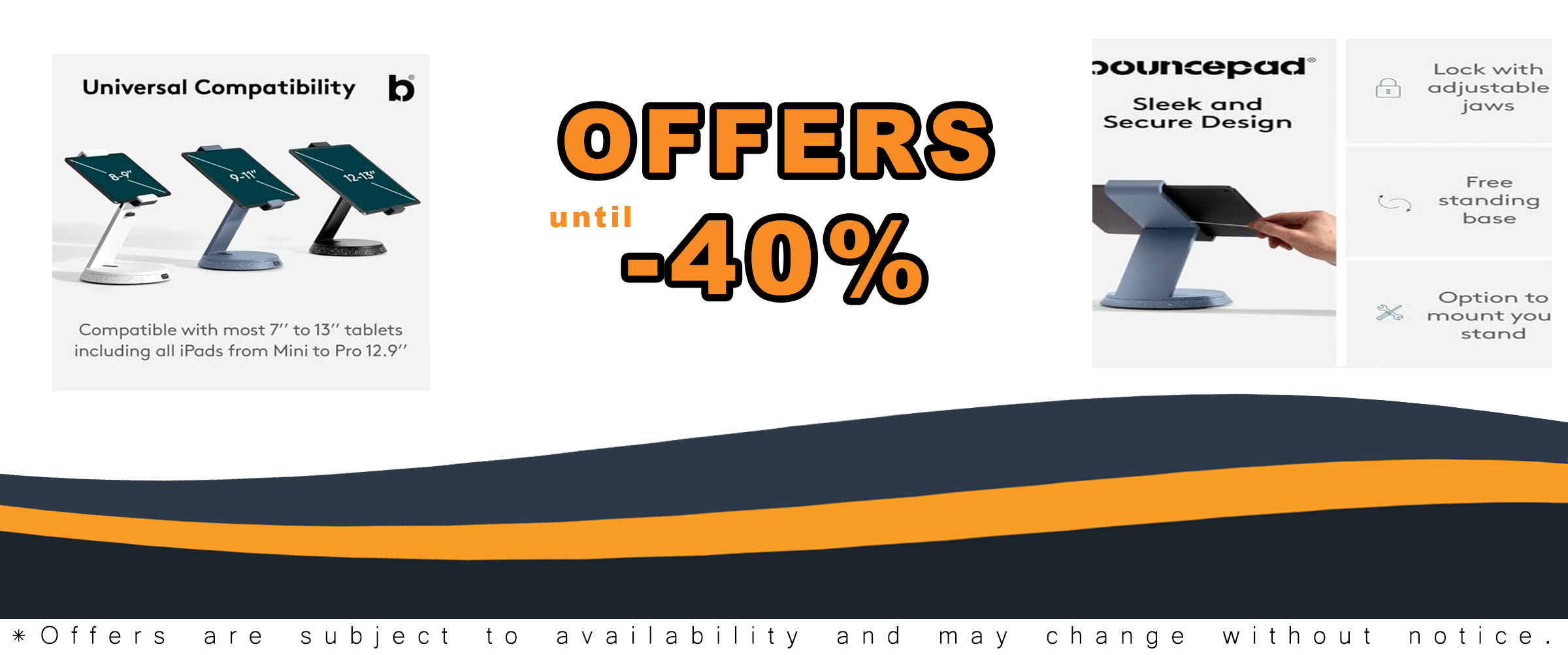 Bouncepad Eddy - Tablet Stand, adjustable Tablet Holder : Desktop and Counter Stand Dock Compatible with iPads, Samsung Galaxy and Windows tablets (Dark)