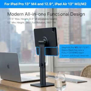 MagFlott Pro V2 (13"/12.9") Space Black, Tallest Height Adjustable Magnetic Stand for iPad Pro 13" M4, iPad Air 13" M3/M2, iPad Pro 12.9", Max Height 17.5", for iPhone w/MagSafe, Ucable USB C Cable