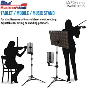 IA Stands ECT3 Sheet Music Tablet Tripod Stand - Folding Music Stand with tablet holder - Portable Music Display Stand for Sheet Music - Perfect Music Gifts - The Ultimate Multi-purpose Stand