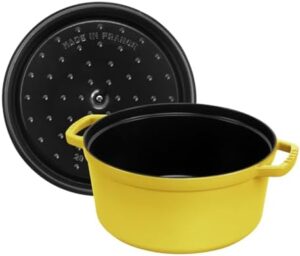 STAUB Cast Iron Roasting Dish Cocotte 26cm in Citron Yellow, perfect for all types of cookers including induction and oven