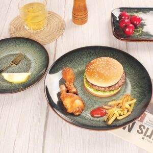 Jinsongdafa Ceramic Dinner Plates Set of 4, Black Glaze, 10-Inch, Microwave and Dishwasher Safe