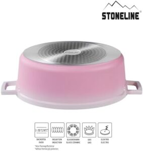 STONELINE Roasting Dish Induction 32 cm, 6.6 L with pink color, cast aluminium coating and stone particles