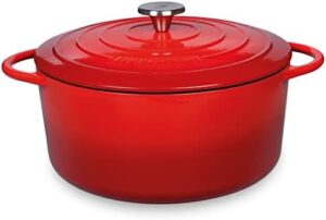 Küchenprofi Cast Iron Roasting Dish with Lid, Red Exterior, Black Interior, 28 cm – Perfect for Roasting, Baking, and Stewing 
