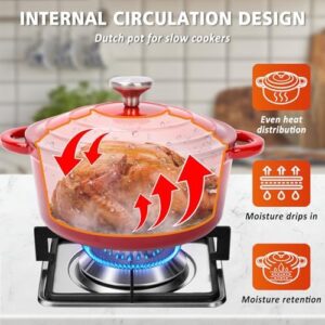 Denmay Dutch Oven Cast Iron Pot 28 cm in Enamel Red - Ideal for Oven Cooking and Stewing