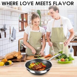 MDHAND 12-Inch Stainless Steel Wok with Tempered Glass Lid – PFOA-Free Nonstick Stir-Fry Pan