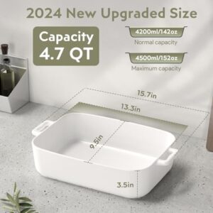 BLIRORA Deep Ceramic Baking Dish - 9x13 Inch Lasagna Pan with Handles, Elegant White Design, Ideal for Roasting and Baking